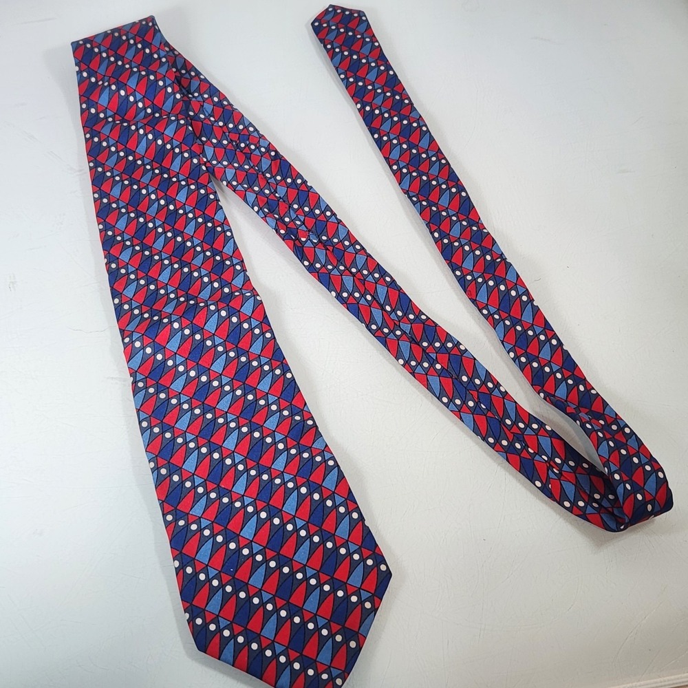 Turnbull & Asser Red Blue Geometric Shape Silk Neck Tie